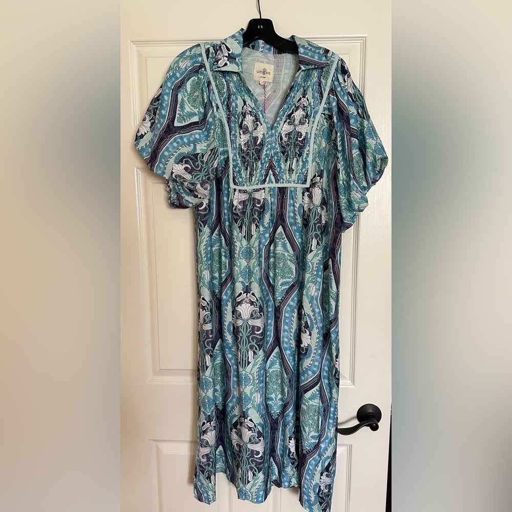 Umgee Teal and Navy Patterned Dress